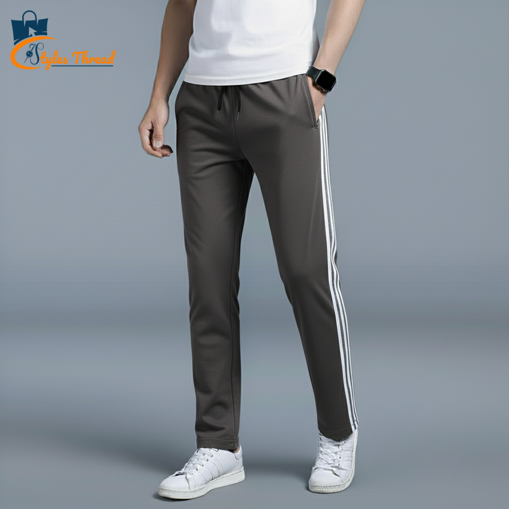 Grey Three Stripes Trousers for Men