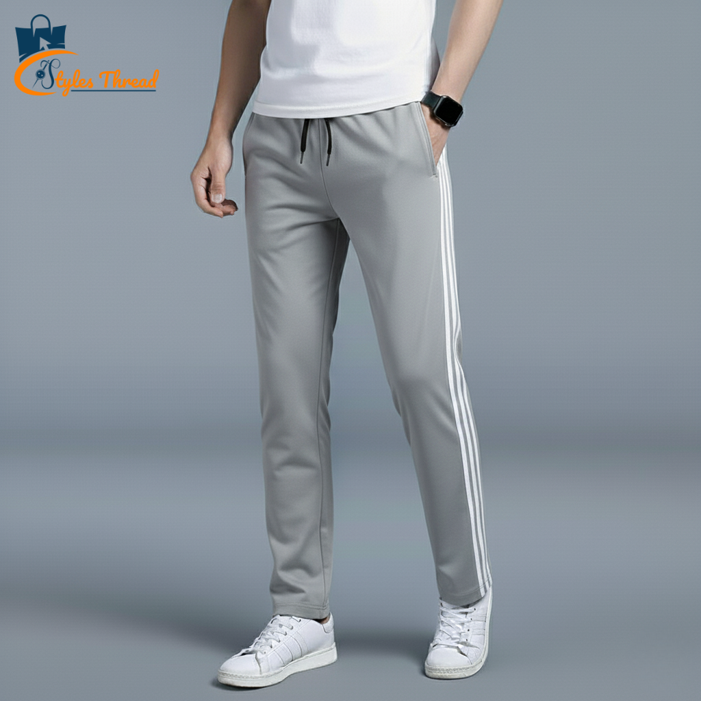 Light Grey Three Stripes Trousers for Men