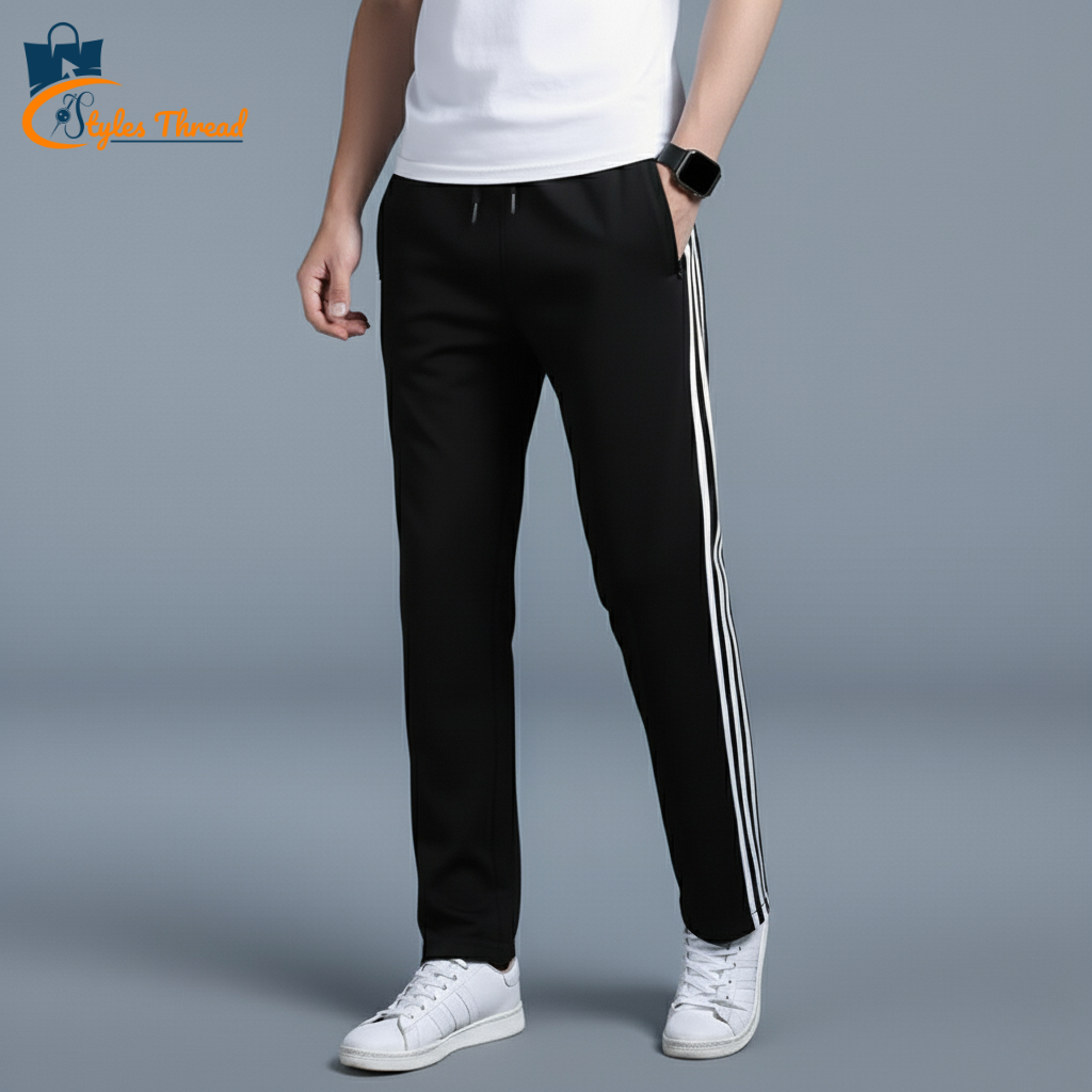 Black Three Stripes Trousers for Men